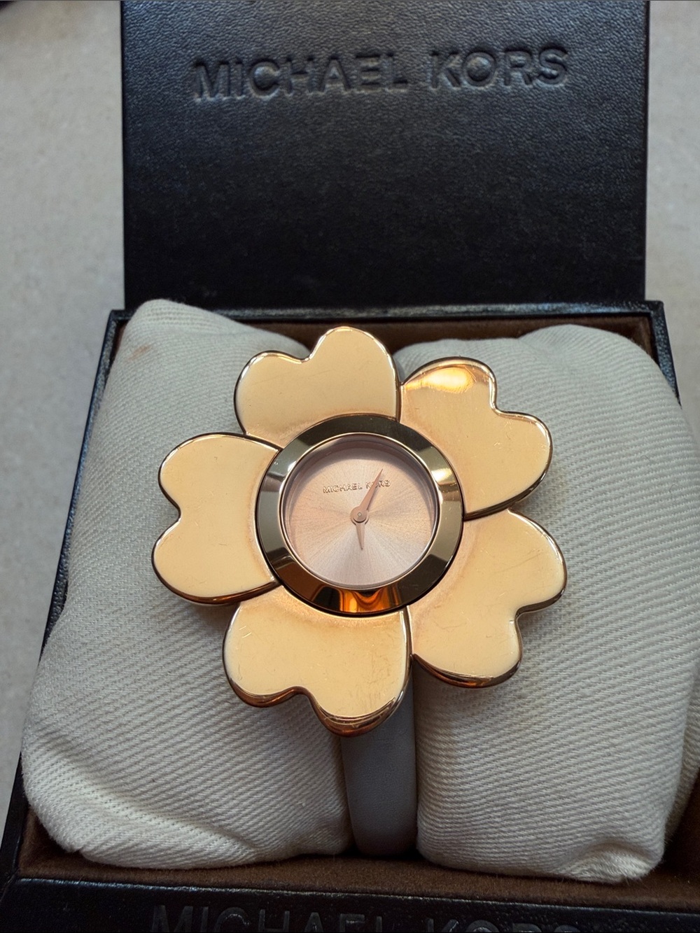 Michael Kors Mena Watch Rose Gold Floral Face Leather Bracelet